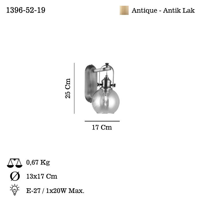 Opviq Ponte - 52-19 Lámpara de pared color antigüedad Opviq Ponte - 52-19 Lámpara de pared color antigüedad